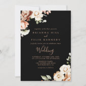 Black Formal Royal Floral Front & Back Wedding Einladung (Vorderseite)