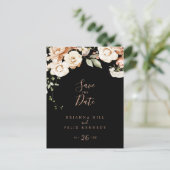 Black Formal Royal Floral Save the Date Postkarte (Stehend Vorderseite)
