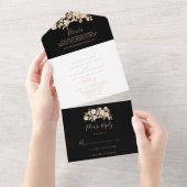 Black Formal Royal Floral Wedding All In One Einladung (Abreißen)