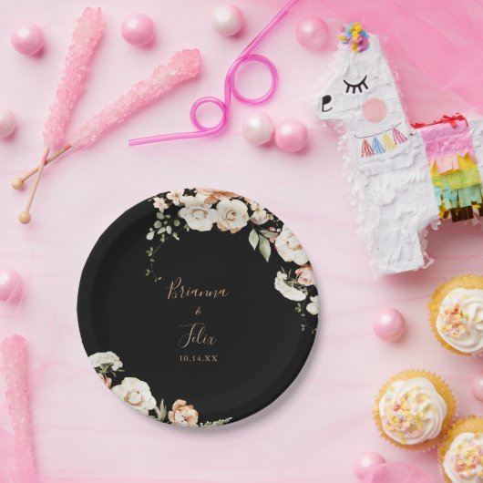 Black Formal Royal Floral Wedding Cake Pappteller (Party)