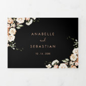 Black Formal Royal Floral Wedding Dreifach Gefaltete Einladung (Cover)