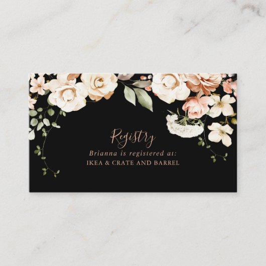 Black Formal Royal Floral Wedding Gift Registry Begleitkarte (Vorderseite)