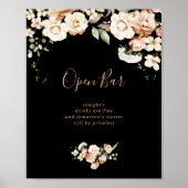 Black Formal Royal Floral Wedding Open Bar Sign Poster (Vorne)