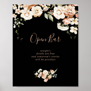 Black Formal Royal Floral Wedding Open Bar Sign Poster