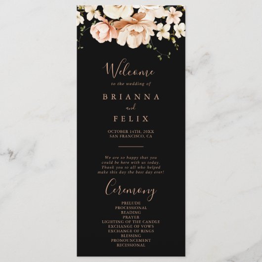 Black Formal Royal Floral Wedding Program Programm (Vorderseite)
