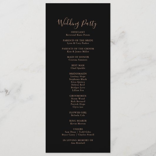 Black Formal Royal Floral Wedding Program Programm (Rückseite)