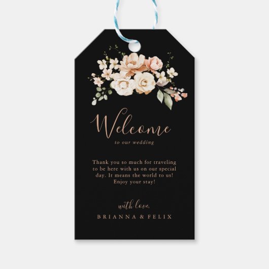 Black Formal Royal Floral Wedding Willkommen Geschenkanhänger (Vorderseite)