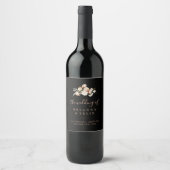 Black Formal Royal Floral Wedding Wine Labels Weinetikett (Vorderseite)
