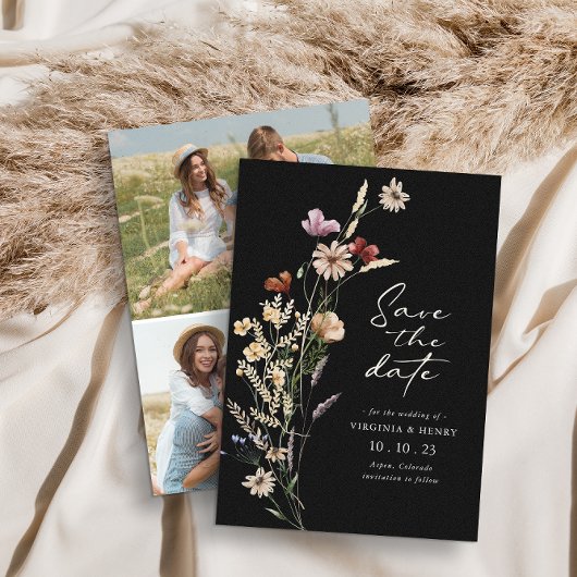 Black Foto Boho Save the Date Flachkarte