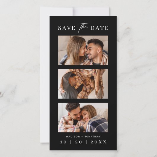 Black Foto Booth Strip Lesezeichen Hochzeit Save The Date (Vorderseite)