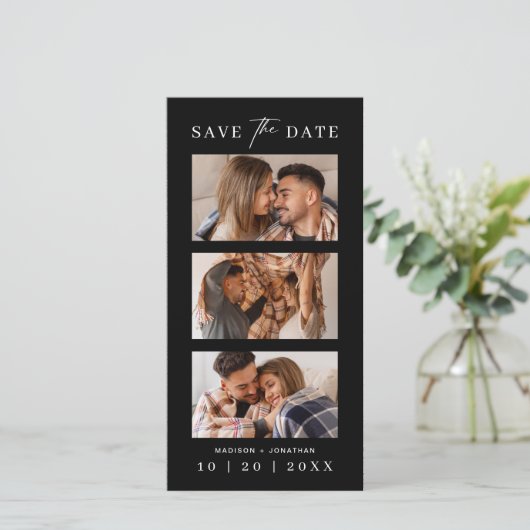 Black Foto Booth Strip Lesezeichen Hochzeit Save The Date (Stehend Vorderseite)