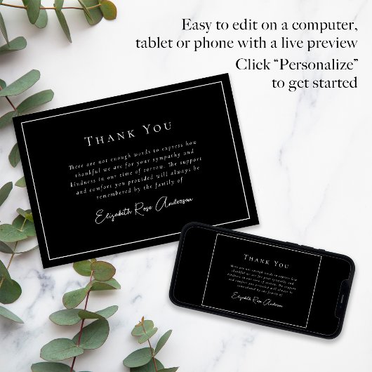 Black Foto Minimalistisch Bereavement Beerdigung Dankeskarte