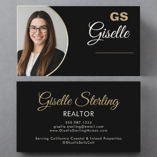 Black Foto Monogram Luxury Realtor Visitenkarte