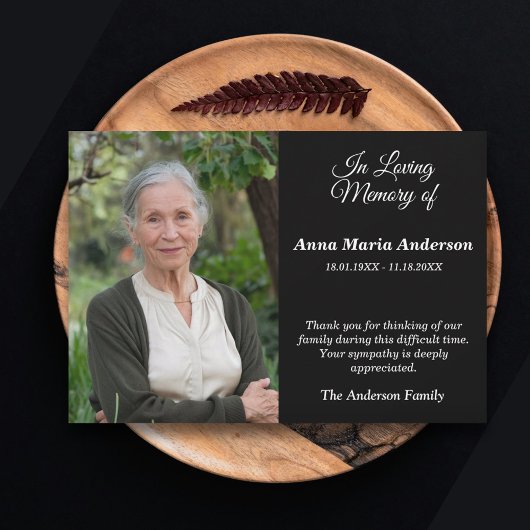 Black Foto Sober Beerdigung Danke Karte