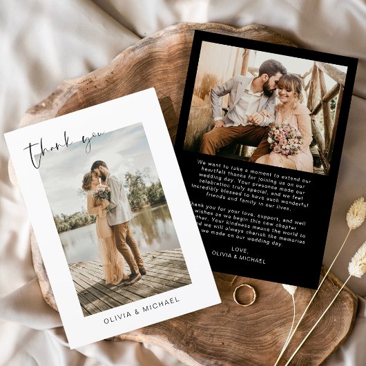 Black Foto Wedding Elegante Vielen Dank Karte