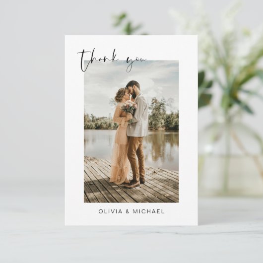 Black Foto Wedding Elegante Vielen Dank Karte (Stehend Vorderseite)