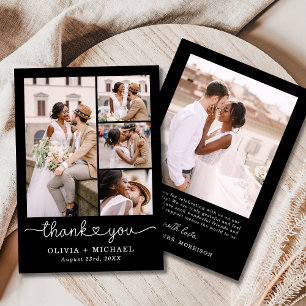 Black Four Foto Collage Script Hochzeit Dankeskarte