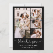 Black Four Foto Collage Script Hochzeit Dankeskarte (Vorderseite)