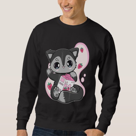 Black Fox Erdbeermilch-Bubble-Tea für Boba Sweatshirt (Vorderseite)