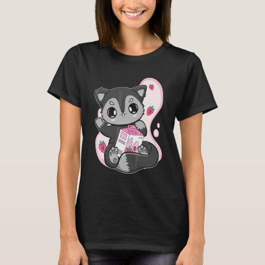 Black Fox Erdbeermilch-Bubble-Tea für Boba   T-Shirt (Vorderseite)