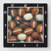 Black Frame Football Pattern Quadratische Wanduhr (Vorderseite)