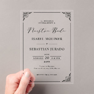 Black Frame Motif Nuestra Boda Spanische Hochzeit Acryleinladungen