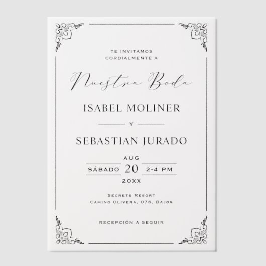 Black Frame Motif Nuestra Boda Spanische Hochzeit Pergament Einladungen (Vorderseite)