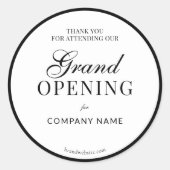 Black Frame Script Business Name Grand Opening Runder Aufkleber (Vorderseite)