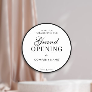 Black Frame Script Business Name Grand Opening Runder Aufkleber