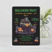 🖤 Black Frankenstein Halloween-Party Einladung (Stehend Vorderseite)