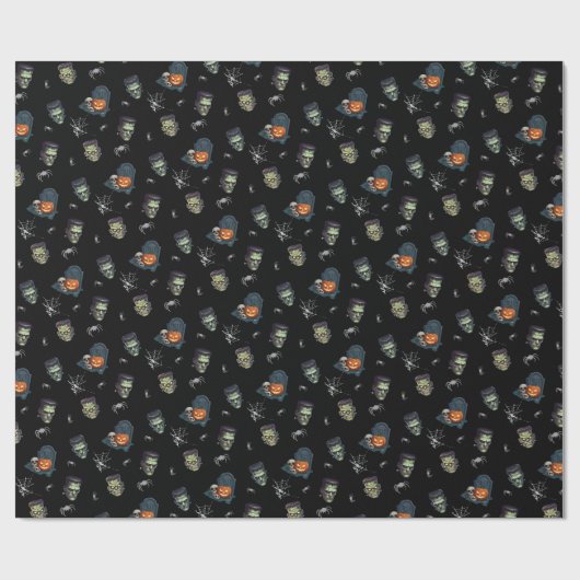 🖤 Black Frankenstein Wrapping Paper 💀 🎃 Geschenkpapier (Flach)