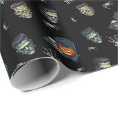 🖤 Black Frankenstein Wrapping Paper 💀 🎃 Geschenkpapier (Rolleneckpunkt)