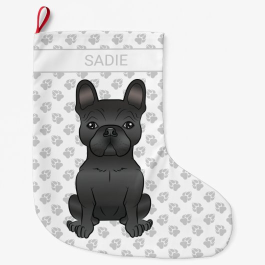Black French Bulldog / Frenchie Cartoon Dog & Name Großer Weihnachtsstrumpf (Vorderseite)