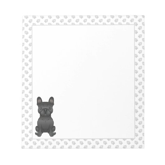 Black French Bulldog / Frenchie Cartoon Dog & Paws Notizblock (Vorderseite)
