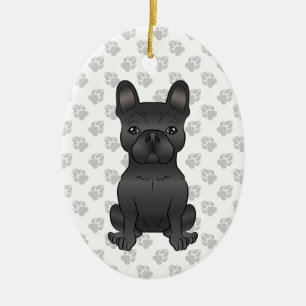 Black French Bulldog / Frenchie Cartoon Dog & Text Keramik Ornament