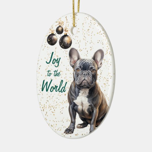 Black French Bulldog Joy to the World Christmas Keramik Ornament (Links)