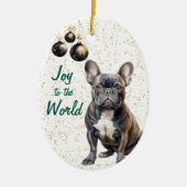 Black French Bulldog Joy to the World Christmas Keramik Ornament (Vorne)