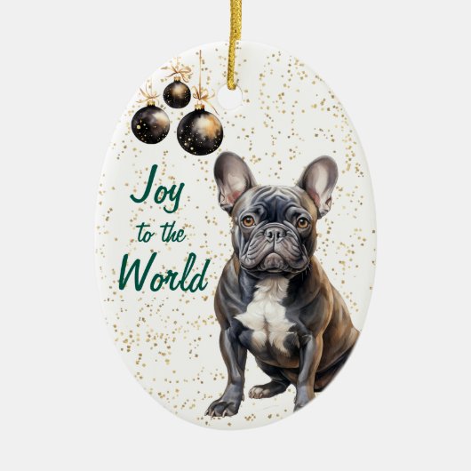 Black French Bulldog Joy to the World Christmas Keramik Ornament (Vorne)