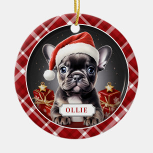 Black French Bulldog Keramik Circle Ornament