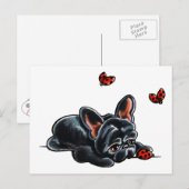 Black French Bulldog Ladybug Postkarte (Vorne/Hinten)