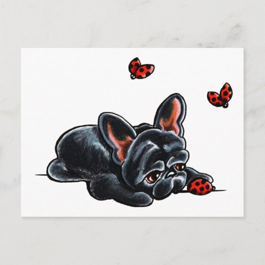 Black French Bulldog Ladybug Postkarte (Vorderseite)