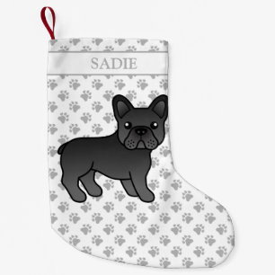 Black French Bulldog Niedlicher Cartoon Dog & Name Kleiner Weihnachtsstrumpf