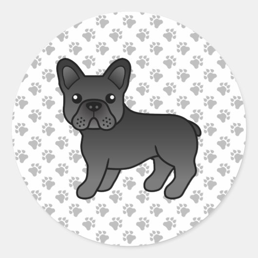 Black French Bulldog Niedlicher Cartoon Dog Runder Aufkleber (Vorderseite)