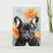 Black French Bulldog Orange Poppy Thinking of You Karte (Vorderseite)