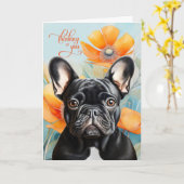 Black French Bulldog Orange Poppy Thinking of You Karte (Gelbe Blume)