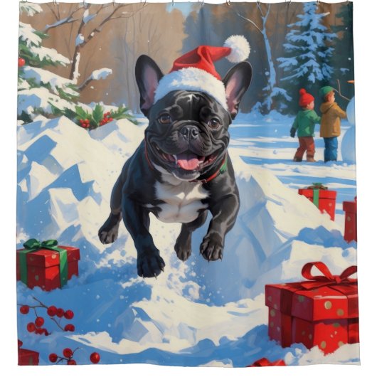 Black French Bulldog Weihnachten Weihnachtsfest Sc Duschvorhang (Vorderseite)