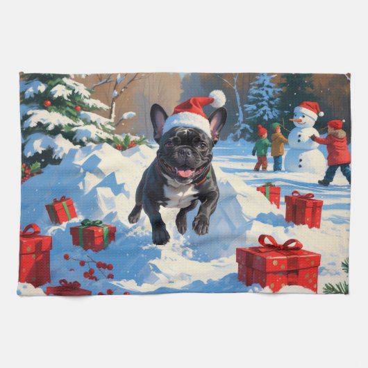 Black French Bulldog Weihnachten Weihnachtsfest Sc Geschirrtuch (Horizontal)