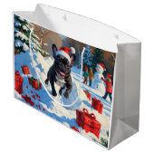Black French Bulldog Weihnachten Weihnachtsfest Sc Große Geschenktüte (Rückseite Schrägansicht)