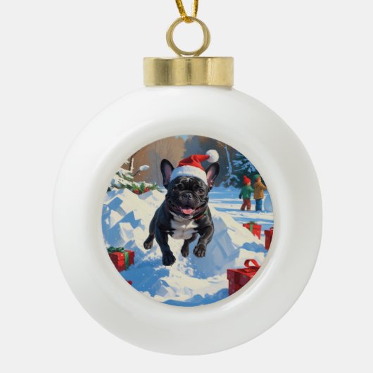 Black French Bulldog Weihnachten Weihnachtsfest Sc Keramik Kugel-Ornament (Vorderseite)