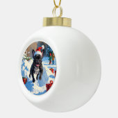 Black French Bulldog Weihnachten Weihnachtsfest Sc Keramik Kugel-Ornament (Rechts)